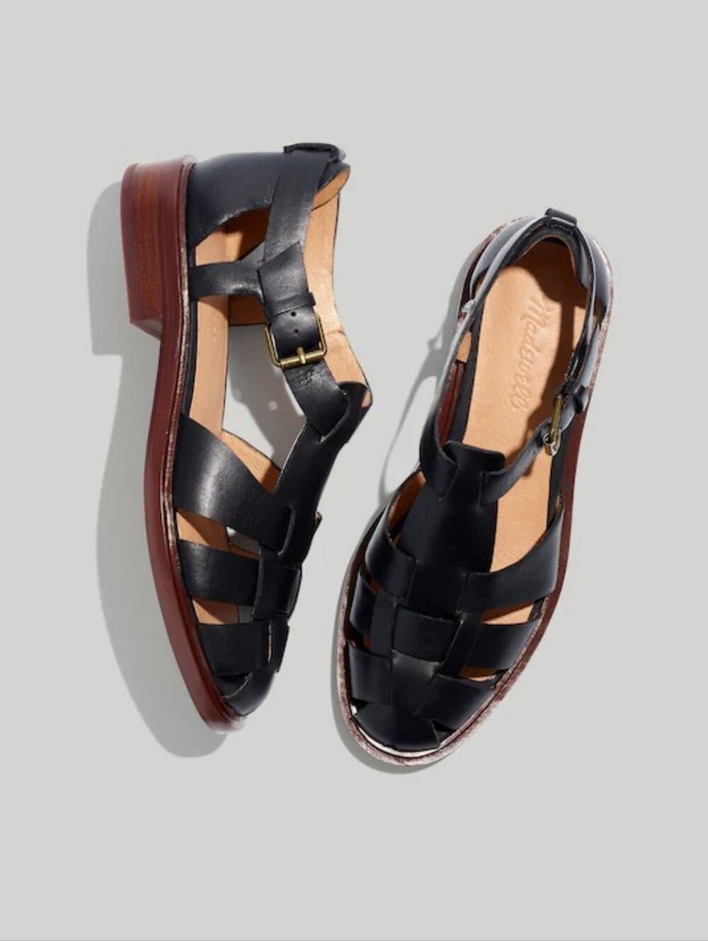 Madewell Rina Fisherman Flat Sandals Shoes Black Brown Leather Buckle Low Heel 8